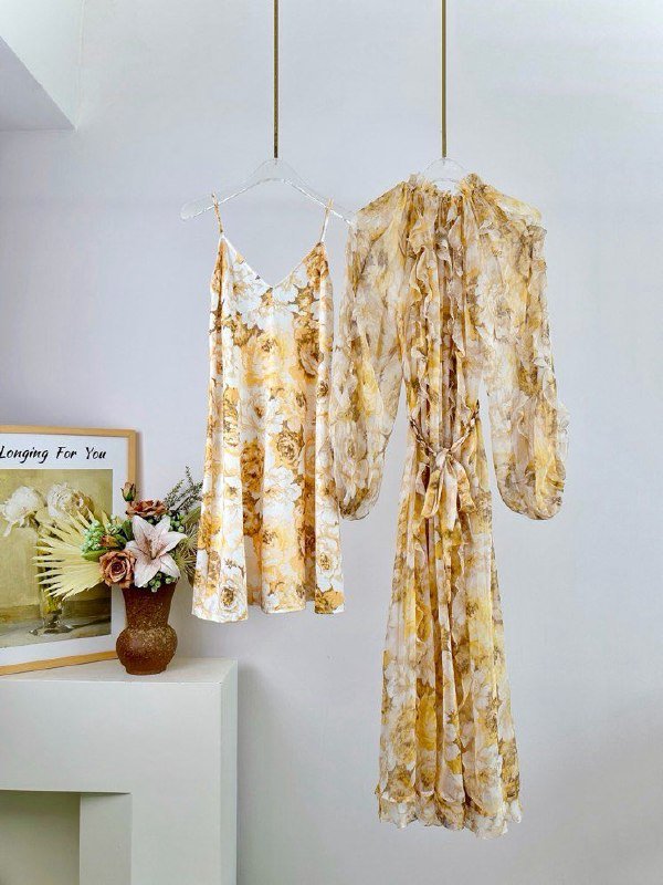 Long silk dress COCO from ruffles
