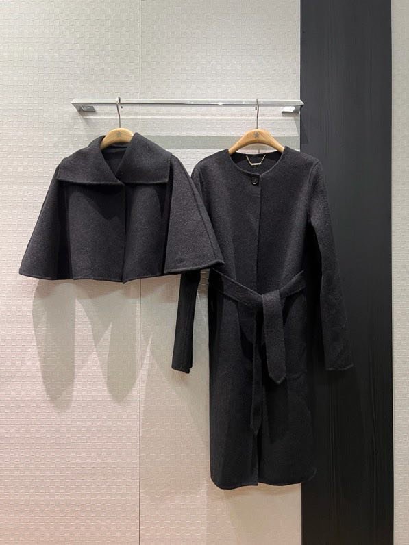 Длинное шерстяное пальто с накидкой шалью