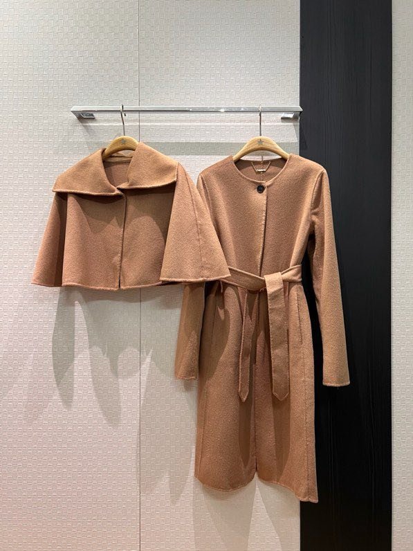 Длинное шерстяное пальто с накидкой шалью