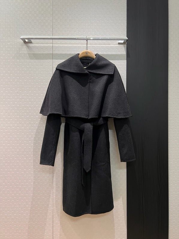 Длинное шерстяное пальто с накидкой шалью фото 3