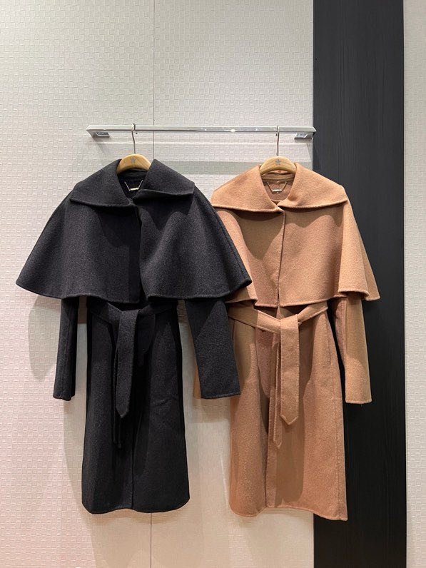 Длинное шерстяное пальто с накидкой шалью фото 6