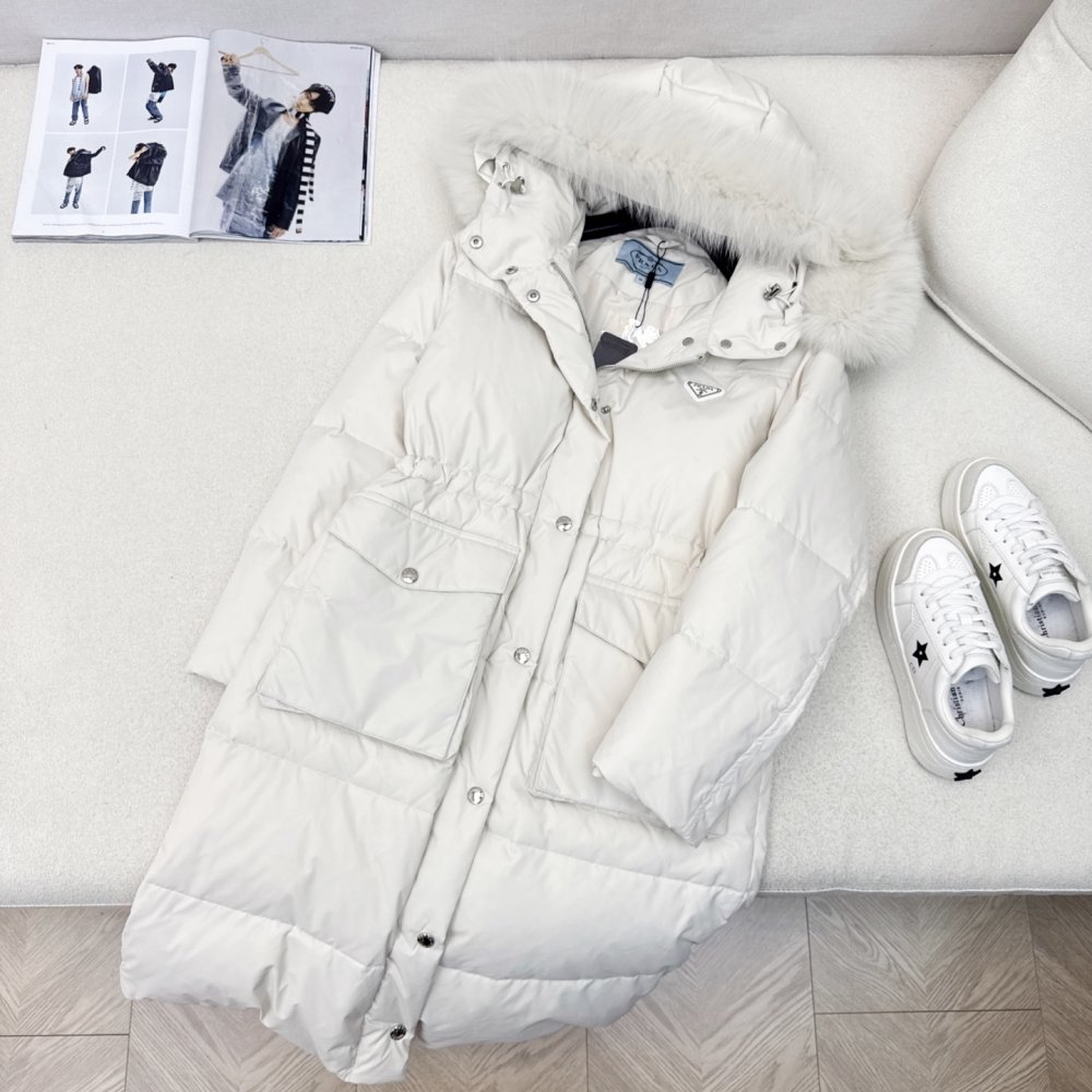 Длинный пуховик женский, воротник капюшона из лисьего меха фото 5