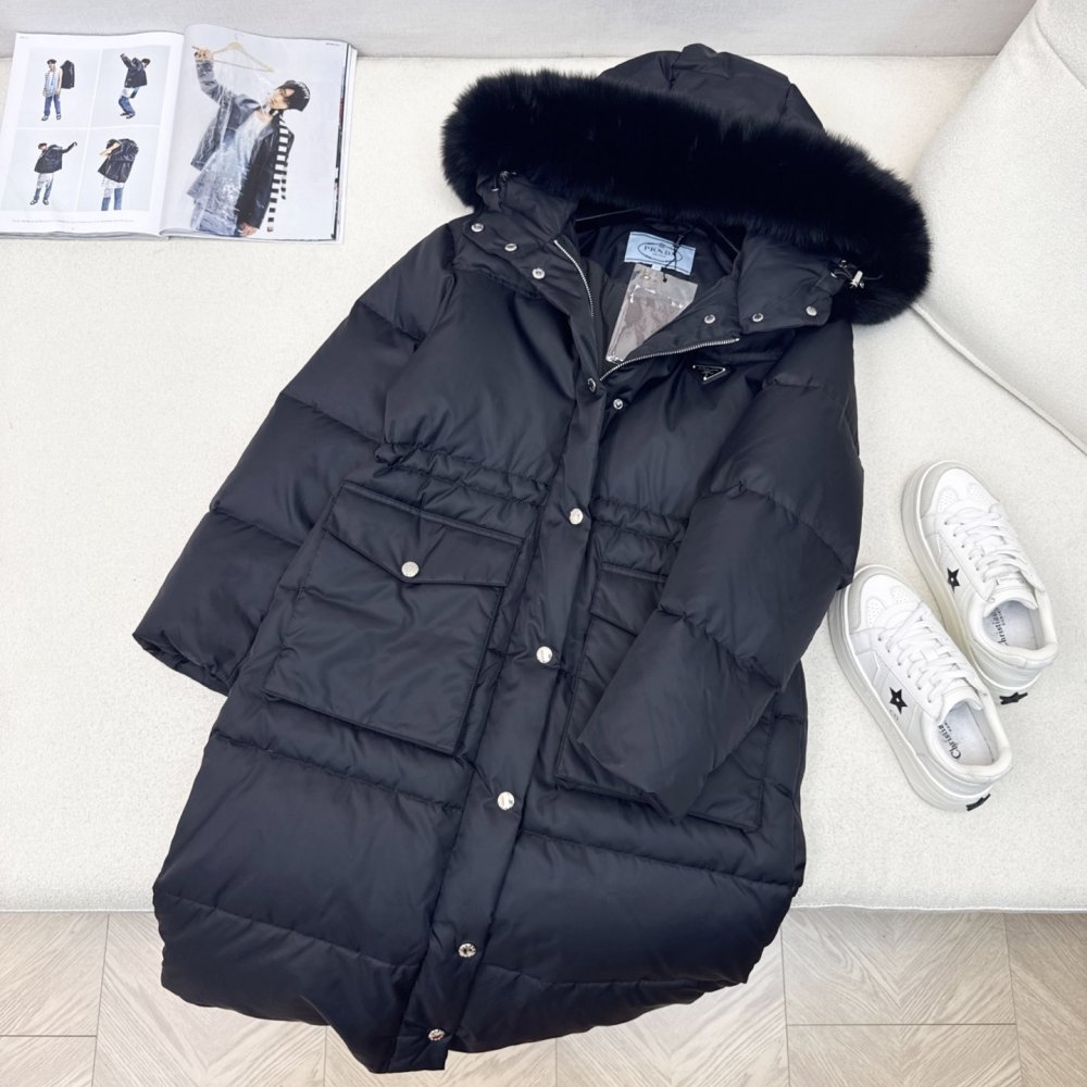 Длинный пуховик женский, воротник капюшона из лисьего меха фото 6