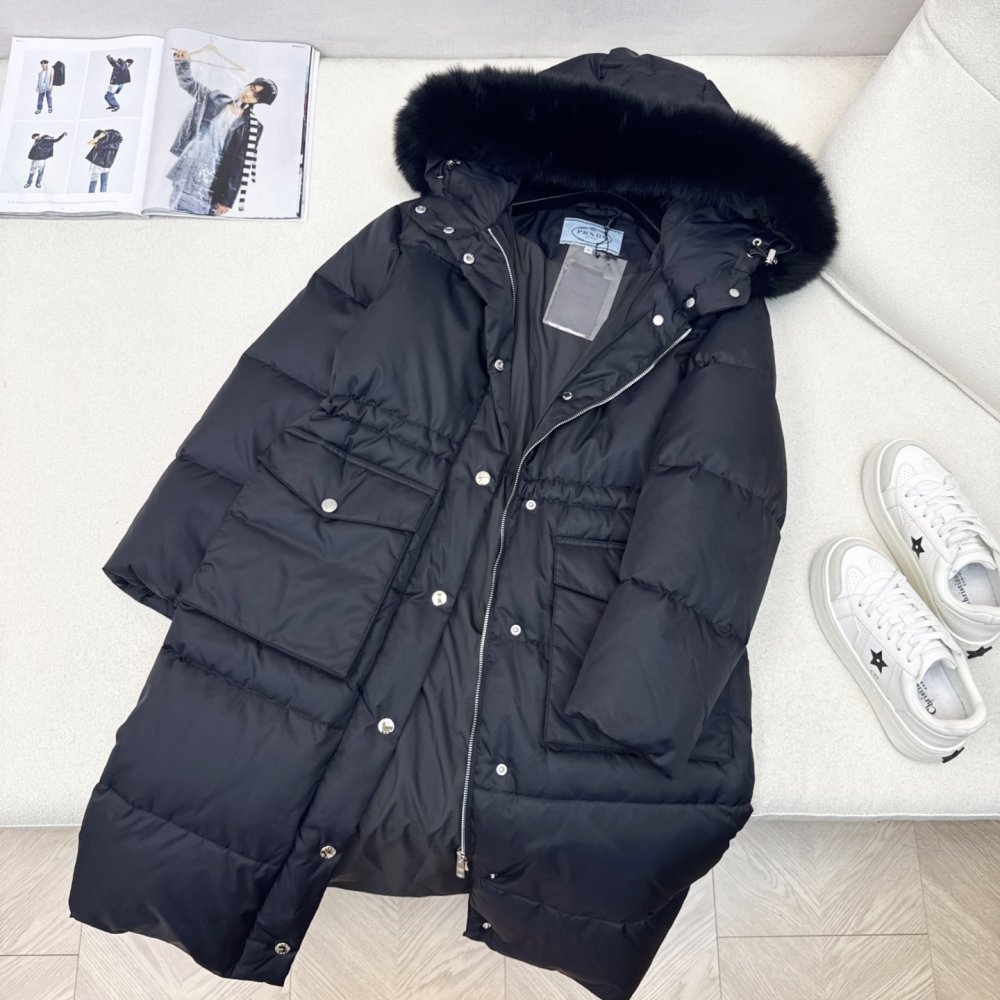 Длинный пуховик женский, воротник капюшона из лисьего меха фото 7