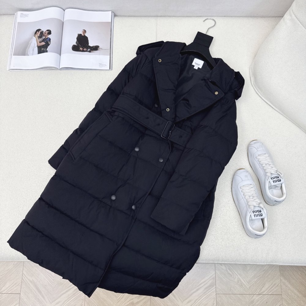 Double-breasted a long Down jacket from facings фото 5