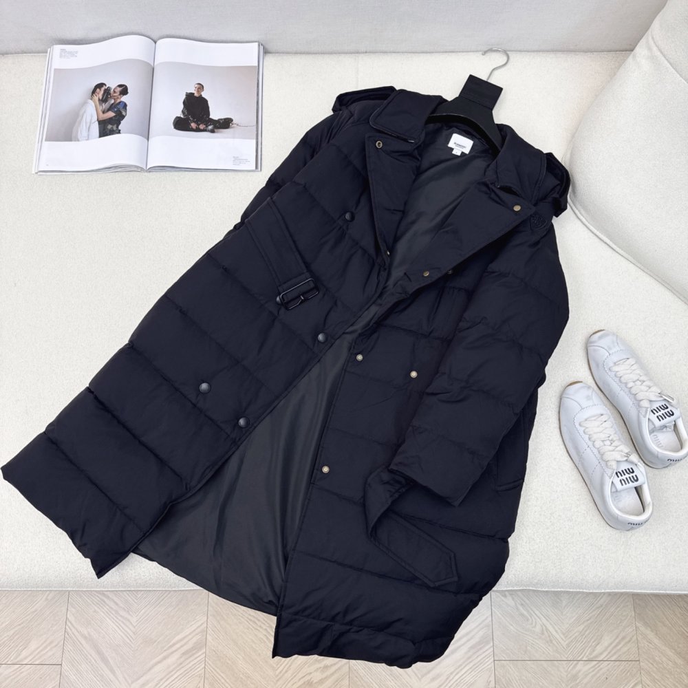 Double-breasted a long Down jacket from facings фото 7