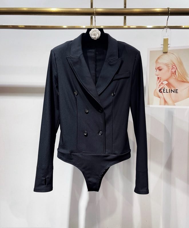 Double-breasted slinky a jacket bodysuit
