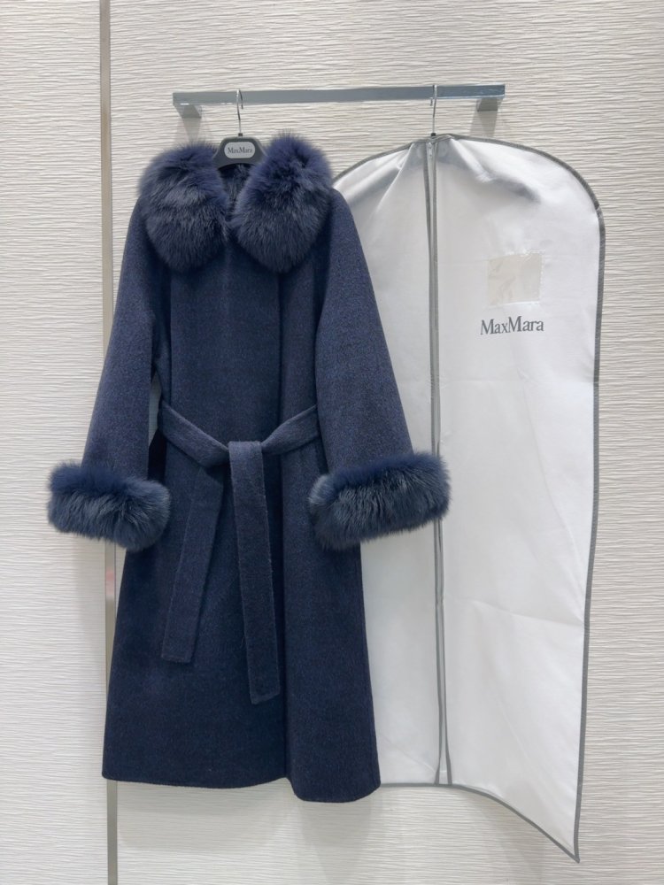 Двостороннє кашемірове пальто c лисячим хутром