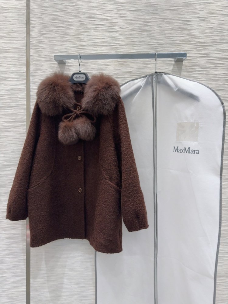 Двустороннее кашемировое пальто c лисьим мехом