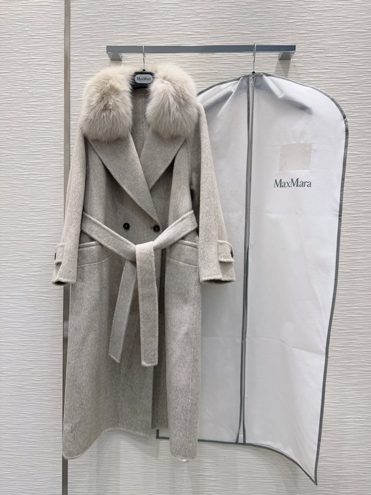 Двустороннее кашемировое пальто c лисьим мехом