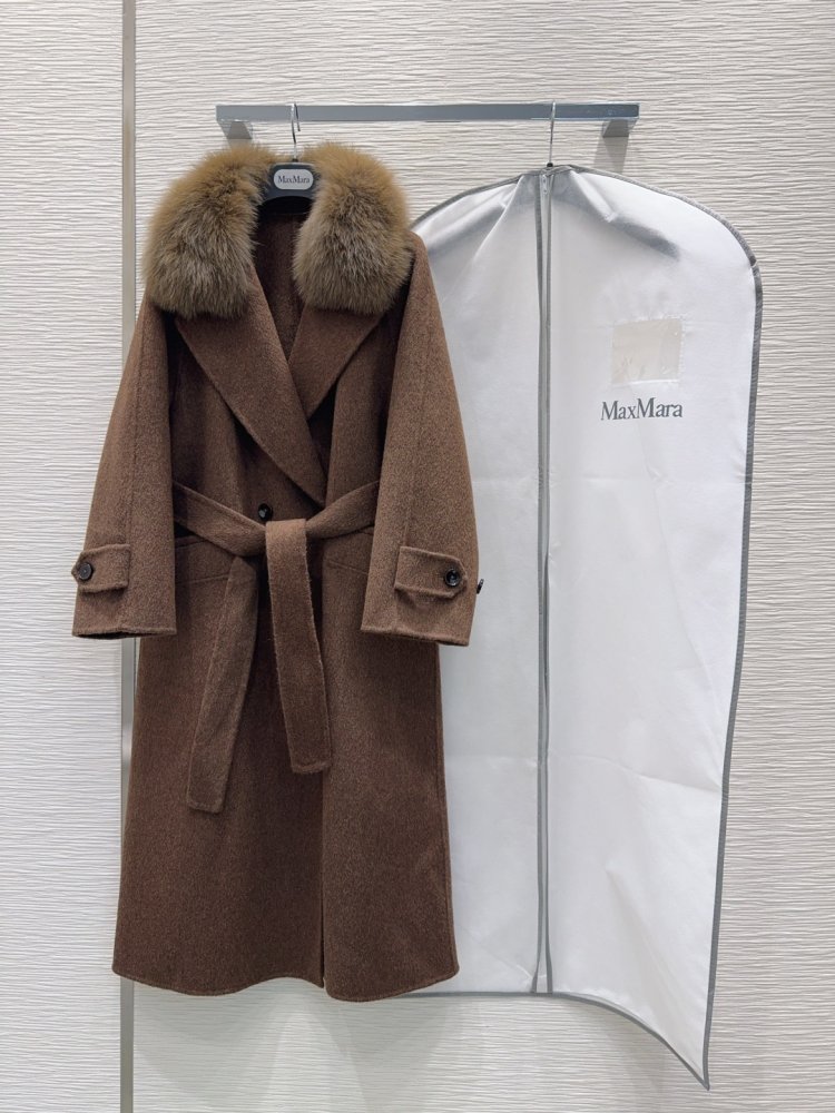 Двустороннее кашемировое пальто c лисьим мехом