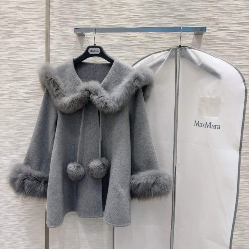 Двустороннее кашемировое пальто c лисьим мехом