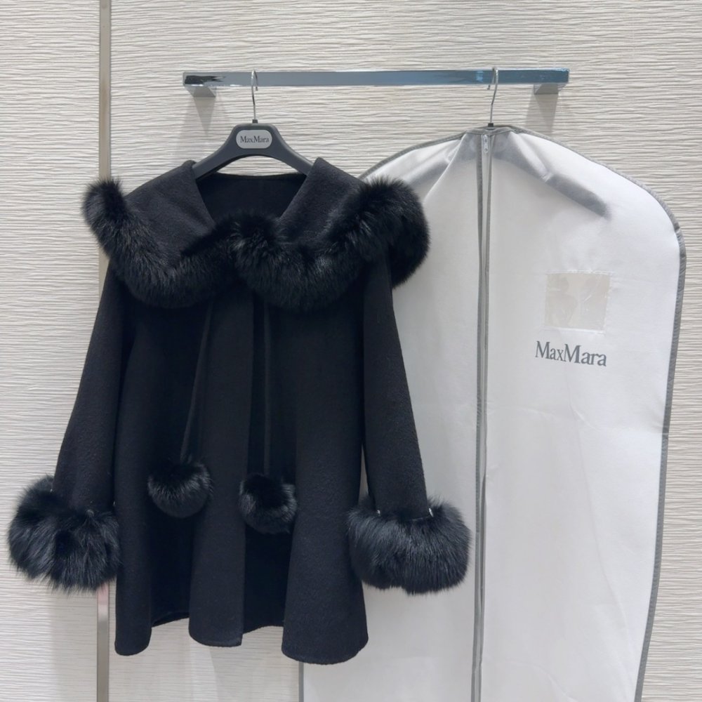 Двустороннее кашемировое пальто c лисьим мехом