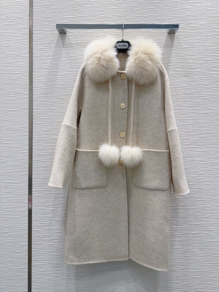 Двостороннє кашемірове пальто c лисячим хутром фото 2