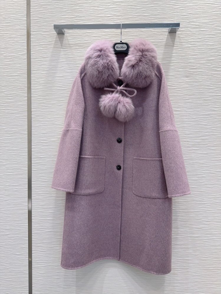 Двостороннє кашемірове пальто c лисячим хутром фото 2