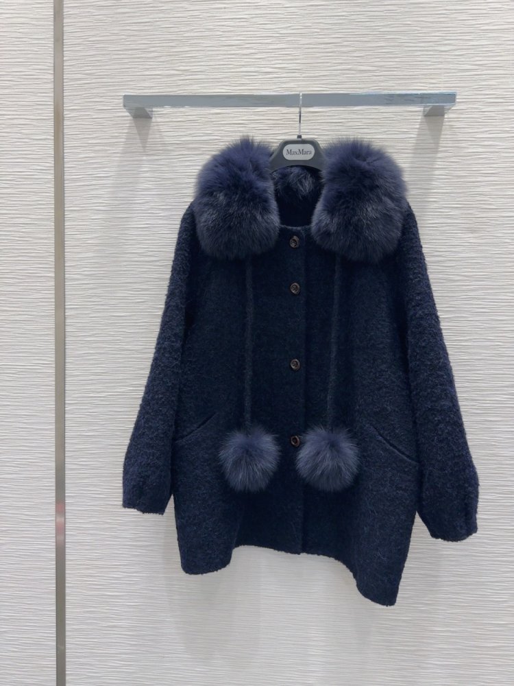 Двустороннее кашемировое пальто c лисьим мехом фото 2