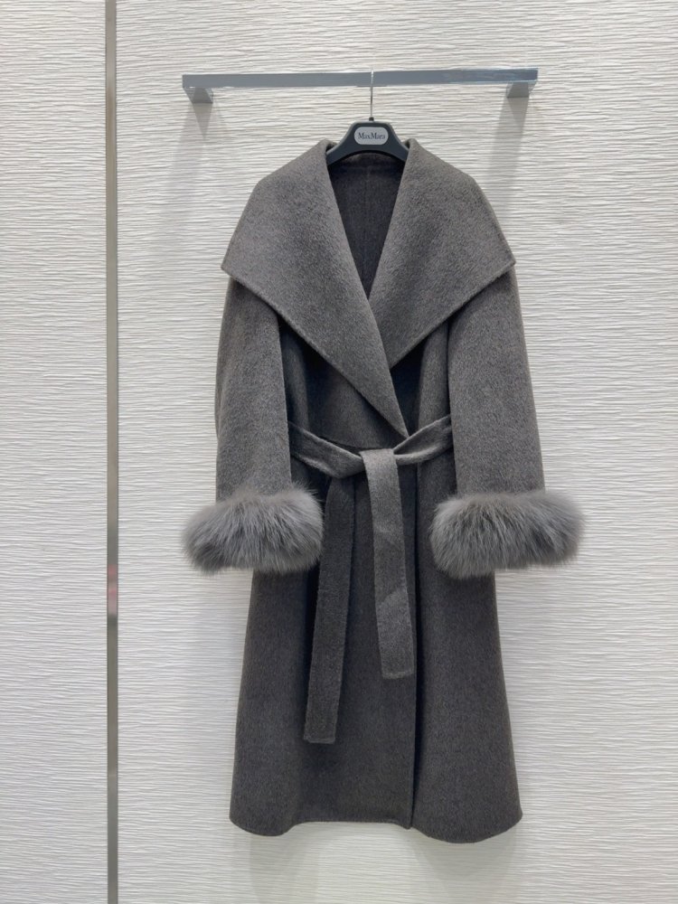Двустороннее кашемировое пальто c лисьим мехом фото 2