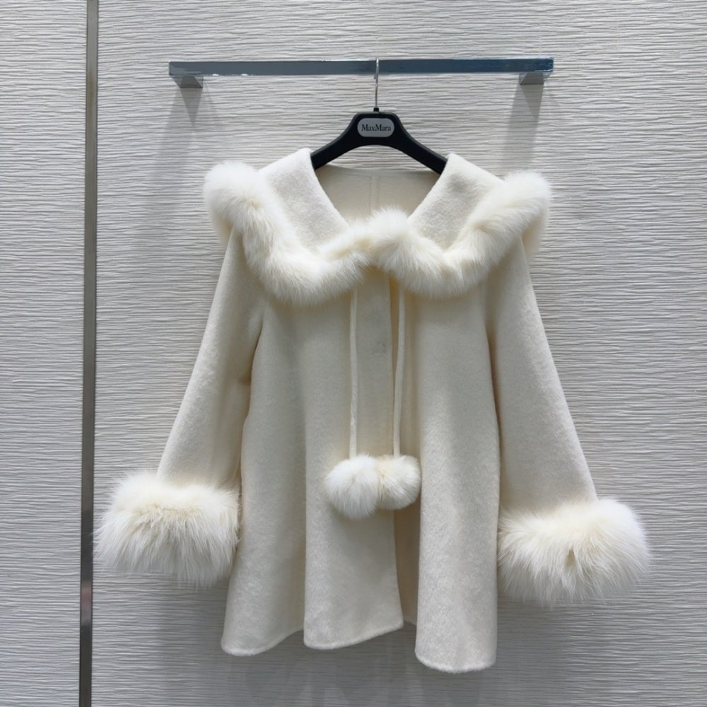 Двустороннее кашемировое пальто c лисьим мехом фото 2