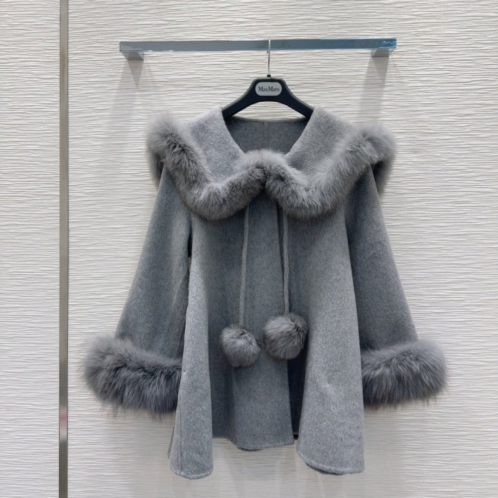 Двустороннее кашемировое пальто c лисьим мехом фото 2