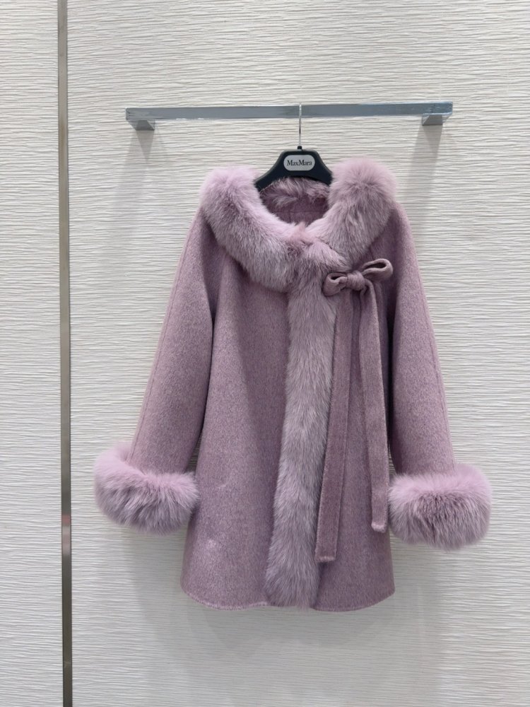 Двустороннее кашемировое пальто c лисьим мехом фото 2