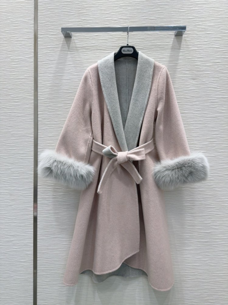 Двустороннее кашемировое пальто c лисьим мехом фото 2