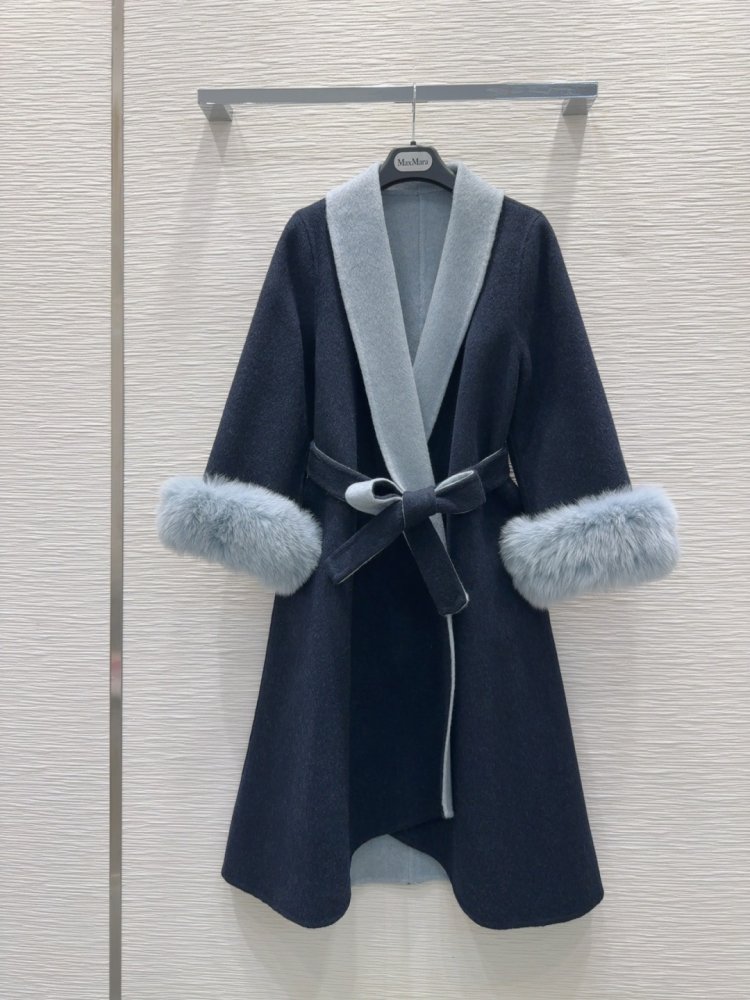 Двустороннее кашемировое пальто c лисьим мехом фото 2