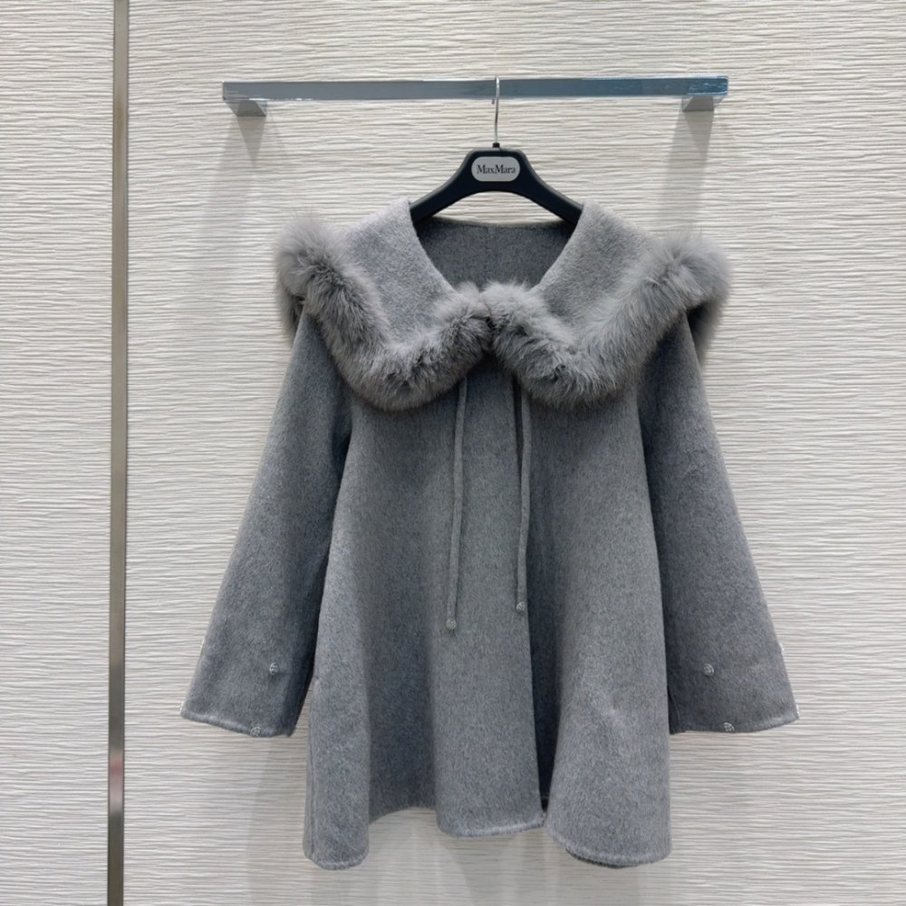 Двустороннее кашемировое пальто c лисьим мехом фото 3