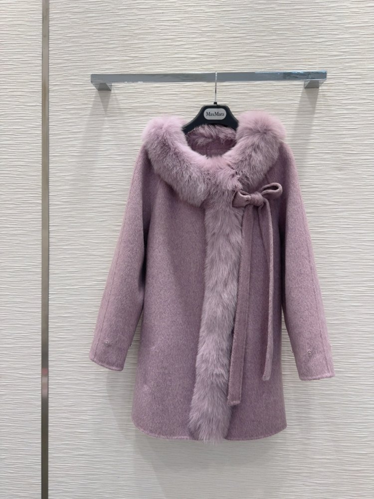 Двустороннее кашемировое пальто c лисьим мехом фото 3