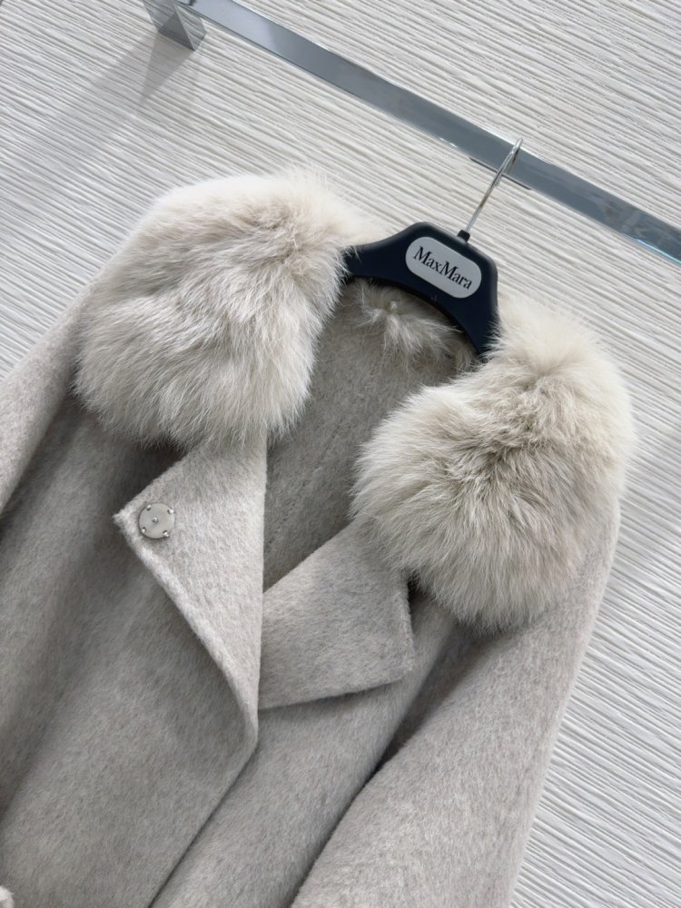 Двостороннє кашемірове пальто c лисячим хутром фото 4