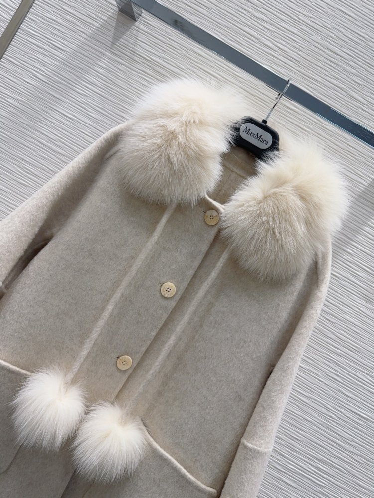 Двостороннє кашемірове пальто c лисячим хутром фото 4