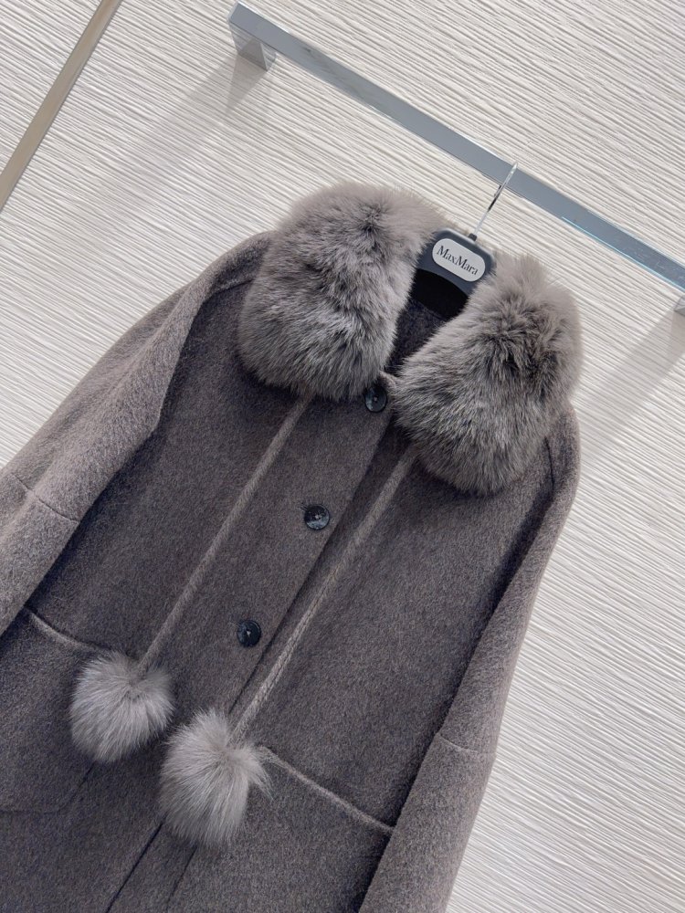 Двостороннє кашемірове пальто c лисячим хутром фото 4