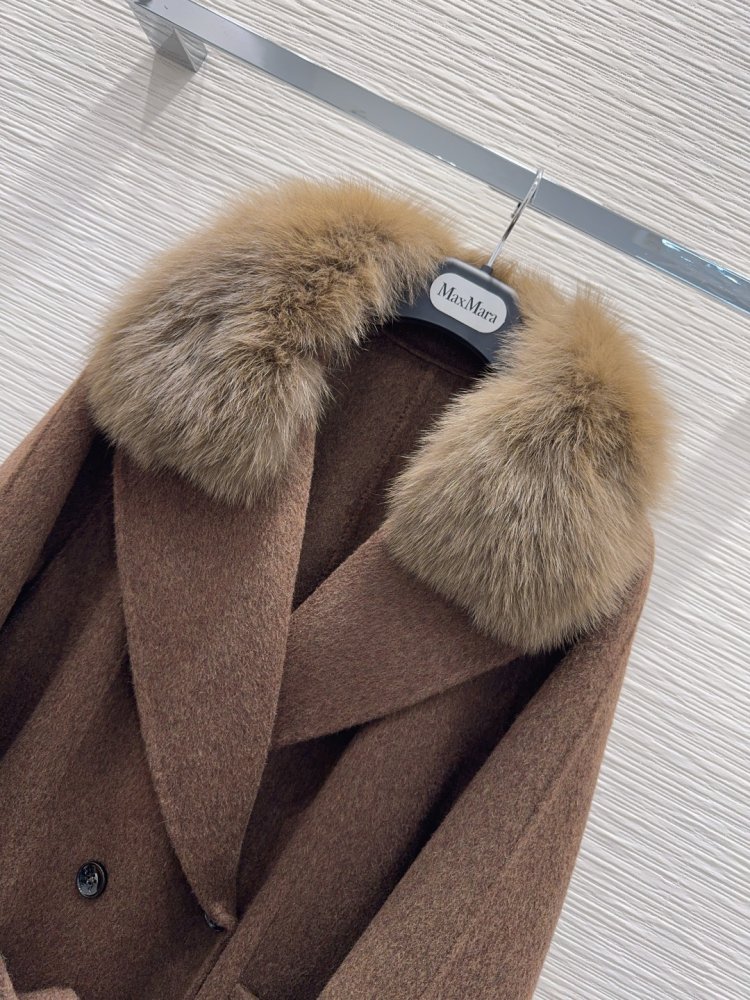 Двустороннее кашемировое пальто c лисьим мехом фото 4