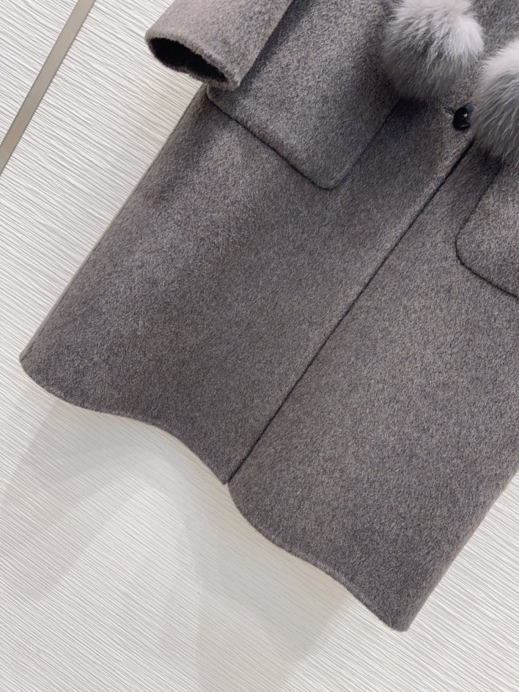 Двостороннє кашемірове пальто c лисячим хутром фото 5