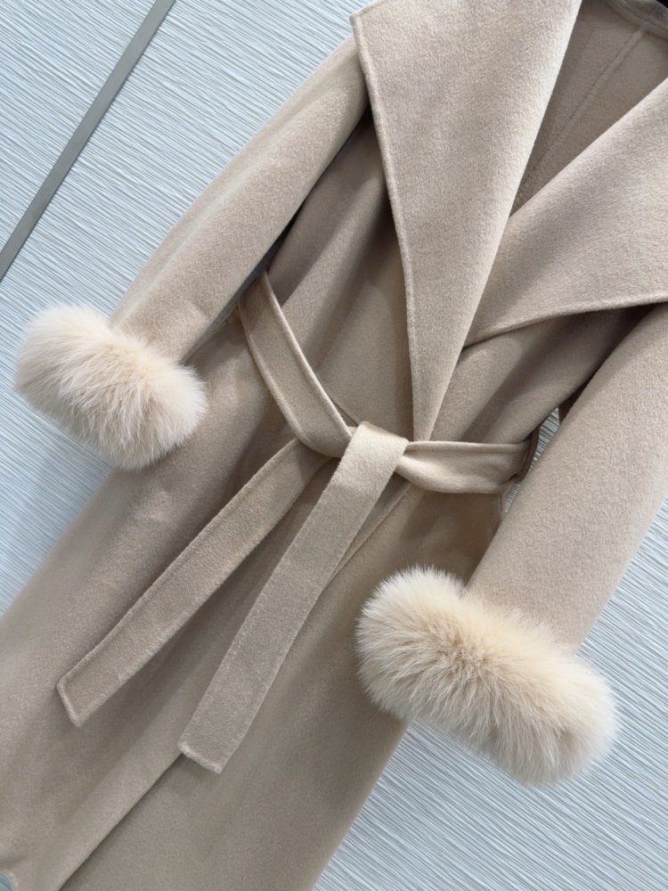 Двустороннее кашемировое пальто c лисьим мехом фото 5