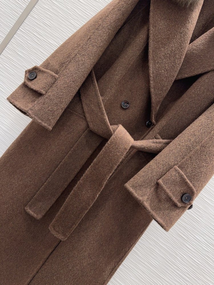 Двустороннее кашемировое пальто c лисьим мехом фото 5