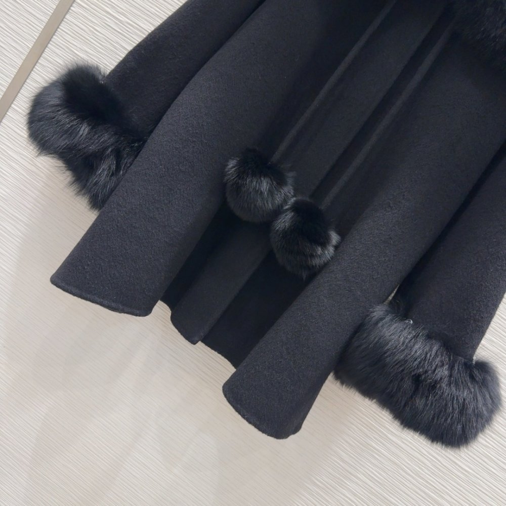 Двустороннее кашемировое пальто c лисьим мехом фото 5