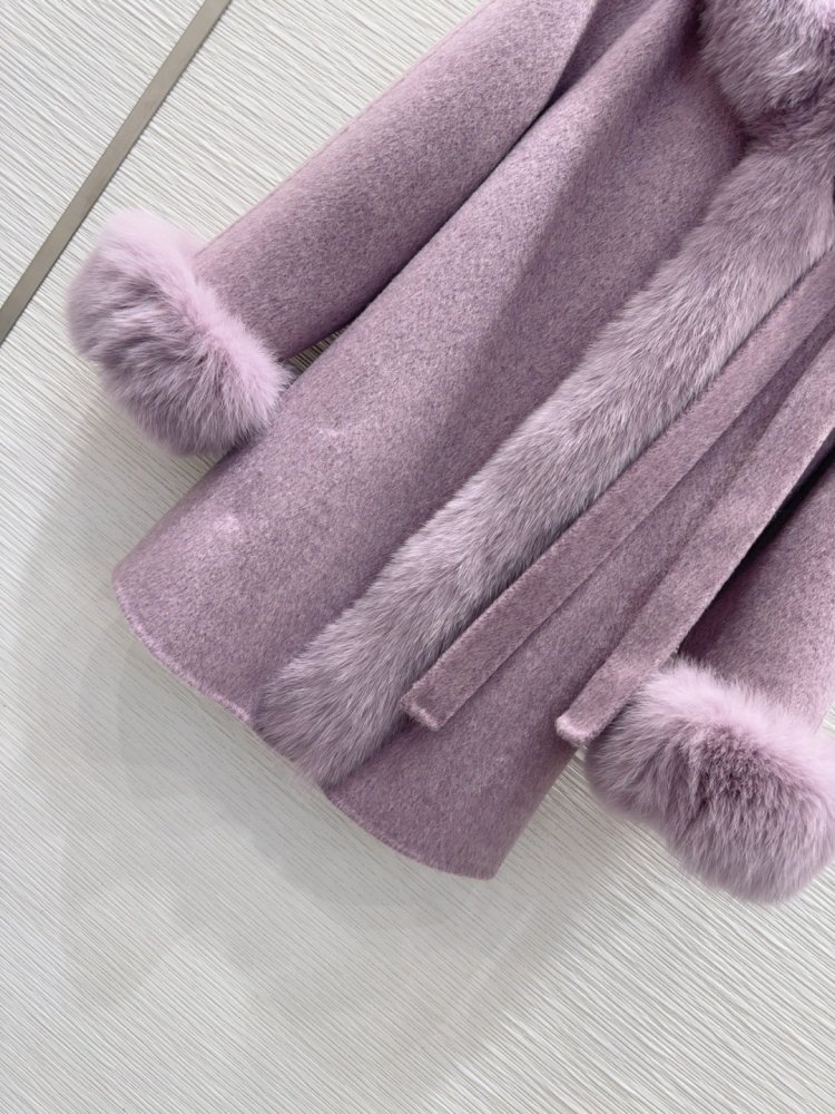 Двустороннее кашемировое пальто c лисьим мехом фото 5