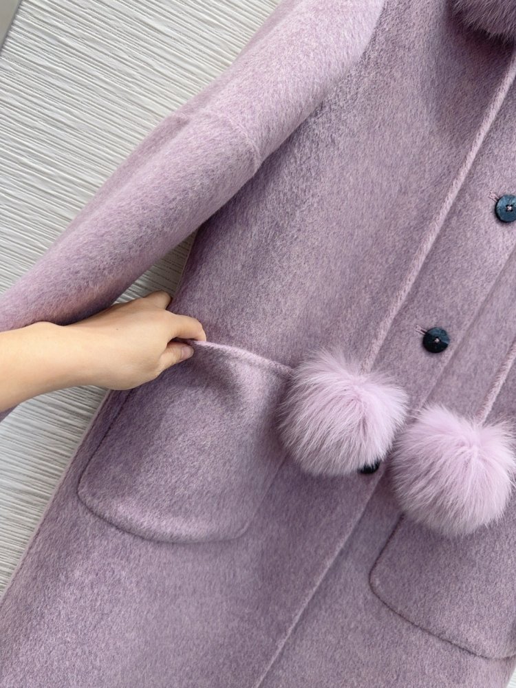 Двостороннє кашемірове пальто c лисячим хутром фото 6