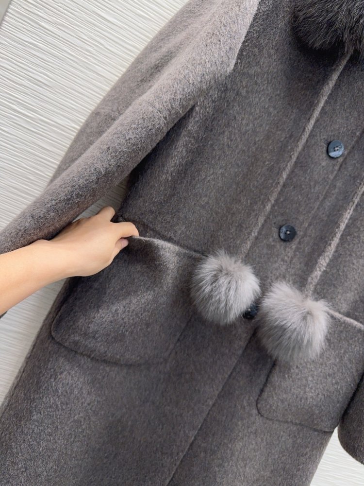 Двостороннє кашемірове пальто c лисячим хутром фото 6