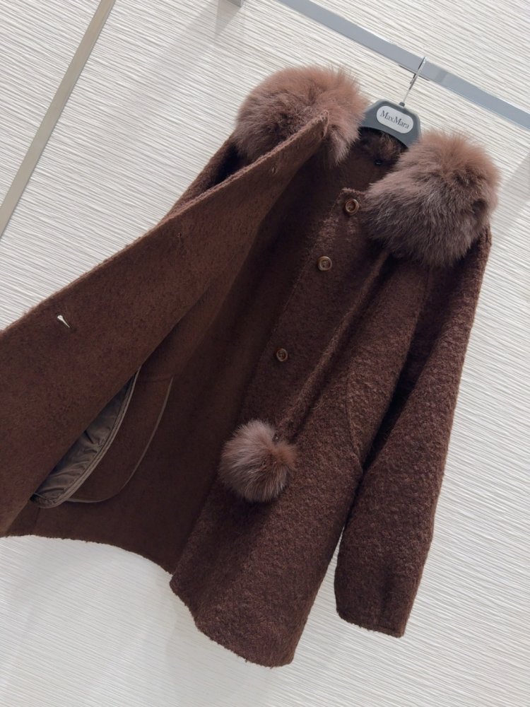 Двустороннее кашемировое пальто c лисьим мехом фото 7