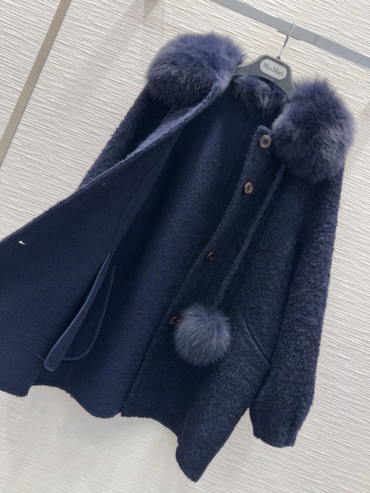 Двустороннее кашемировое пальто c лисьим мехом фото 7