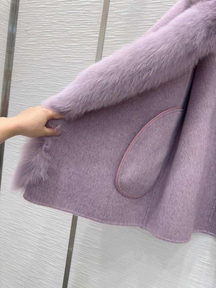 Двустороннее кашемировое пальто c лисьим мехом фото 7