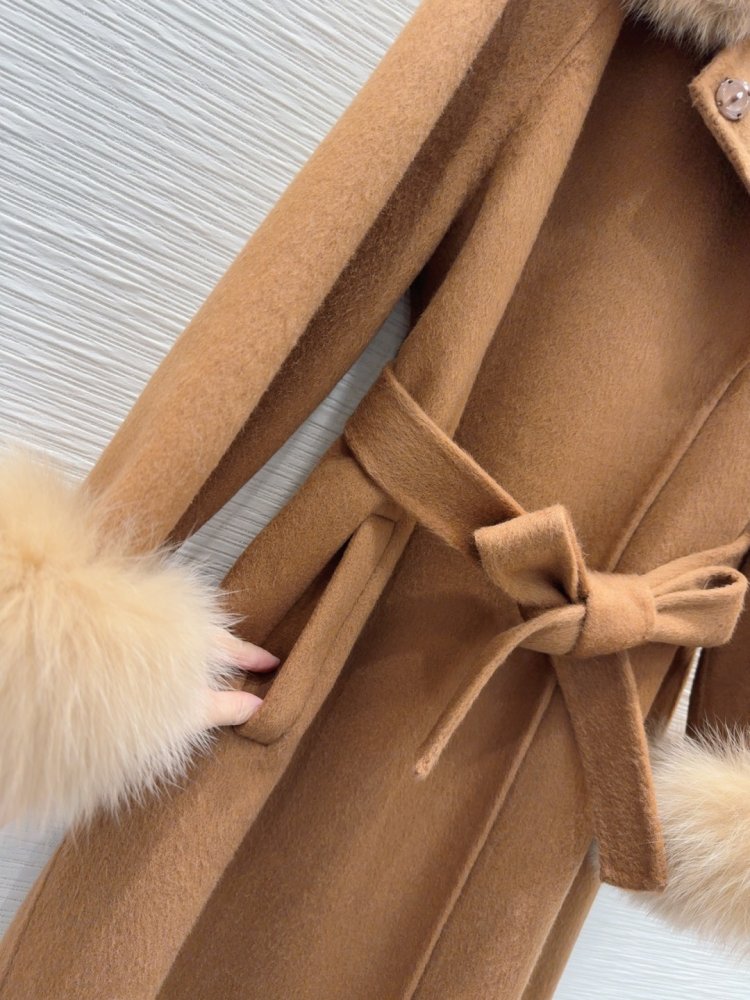 Двостороннє кашемірове пальто c лисячим хутром фото 8