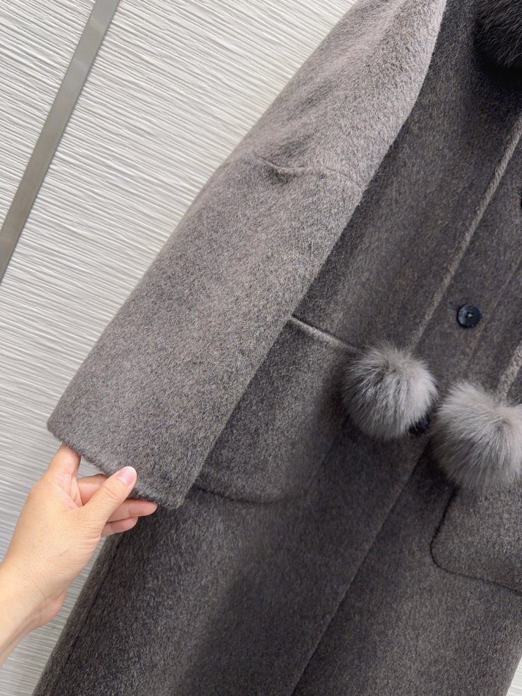 Двостороннє кашемірове пальто c лисячим хутром фото 8