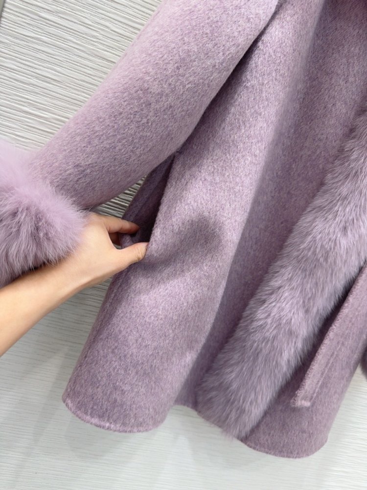 Двустороннее кашемировое пальто c лисьим мехом фото 8