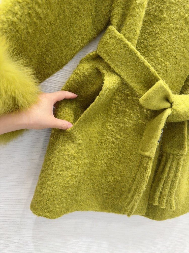 Двустороннее кашемировое пальто c лисьим мехом фото 8