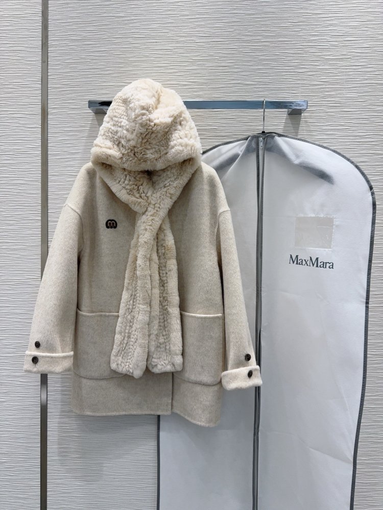 Двустороннее кашемировое пальто c мехом кролика