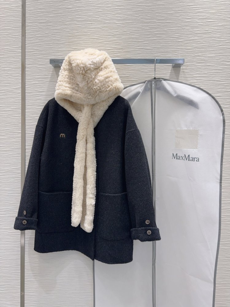 Двустороннее кашемировое пальто c мехом кролика