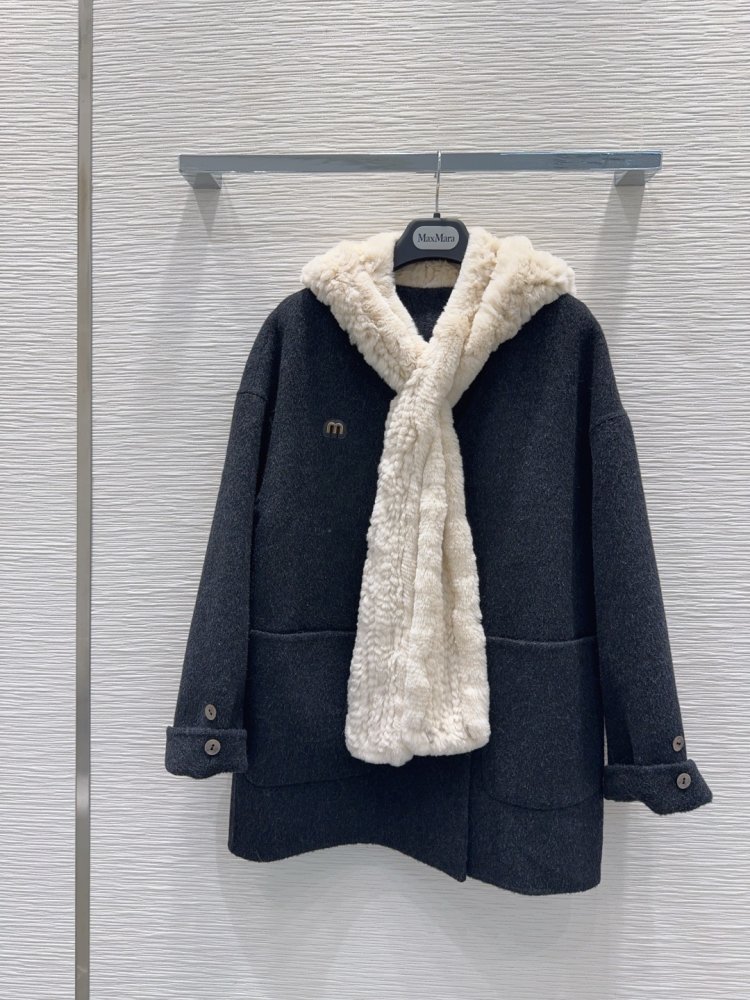 Двустороннее кашемировое пальто c мехом кролика фото 2