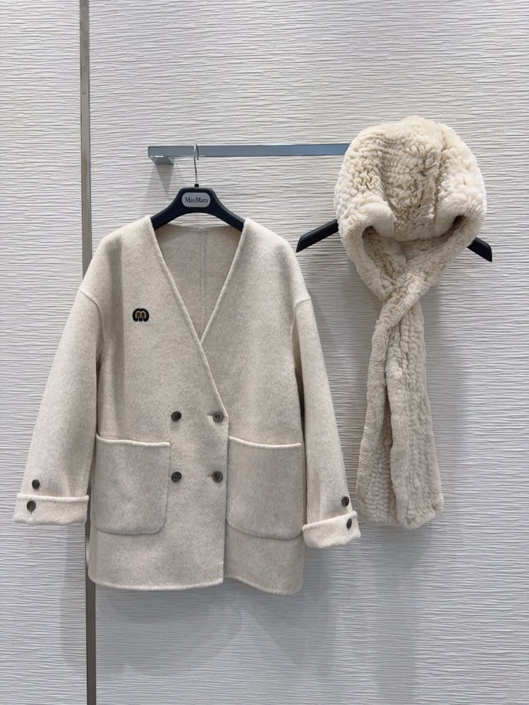 Двустороннее кашемировое пальто c мехом кролика фото 3